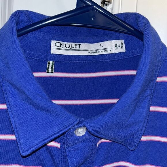 Men’s retro Criquet Austin TX Blue/white/red cotton/spandex Pocket Polo shirt L - Picture 4 of 6